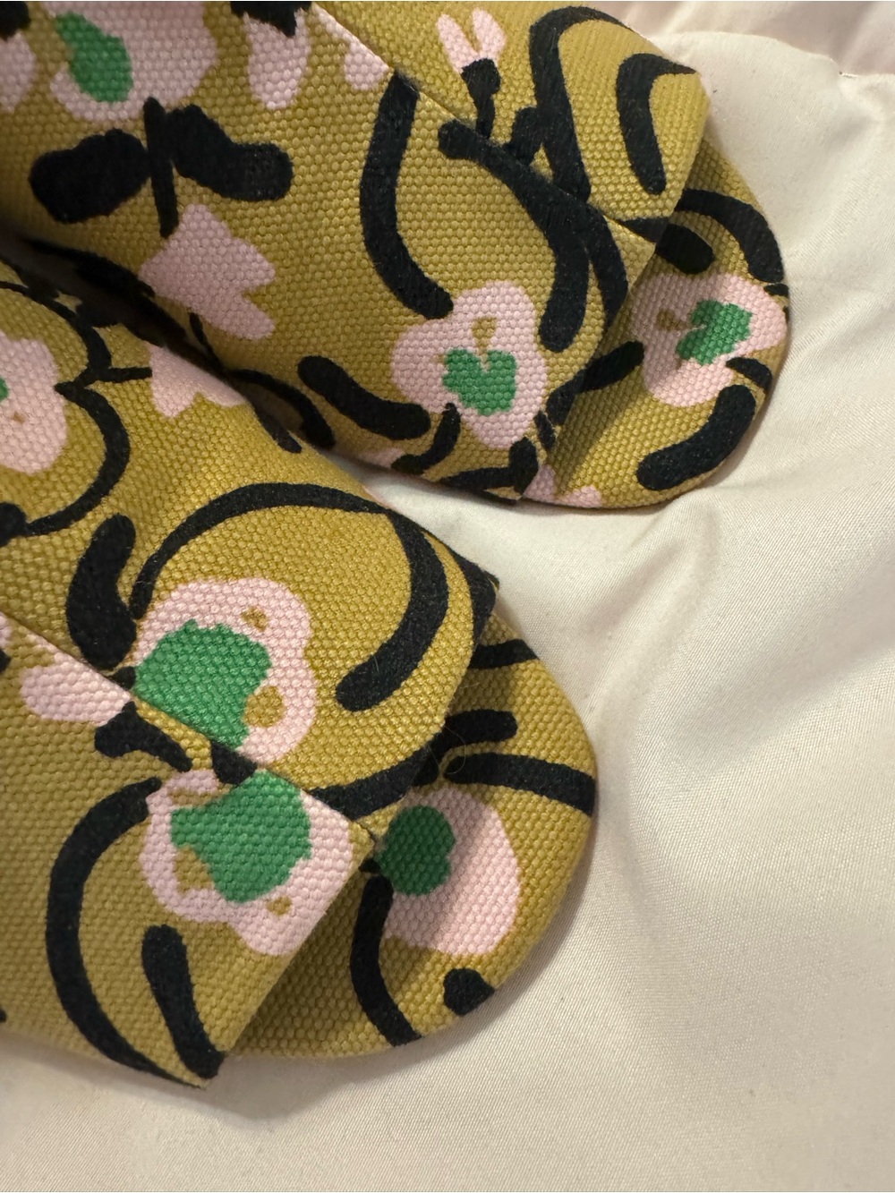 Marimekko Olive, Pink & Black Floral Canvas Peep-Toe Booties - Picture 3 of 9